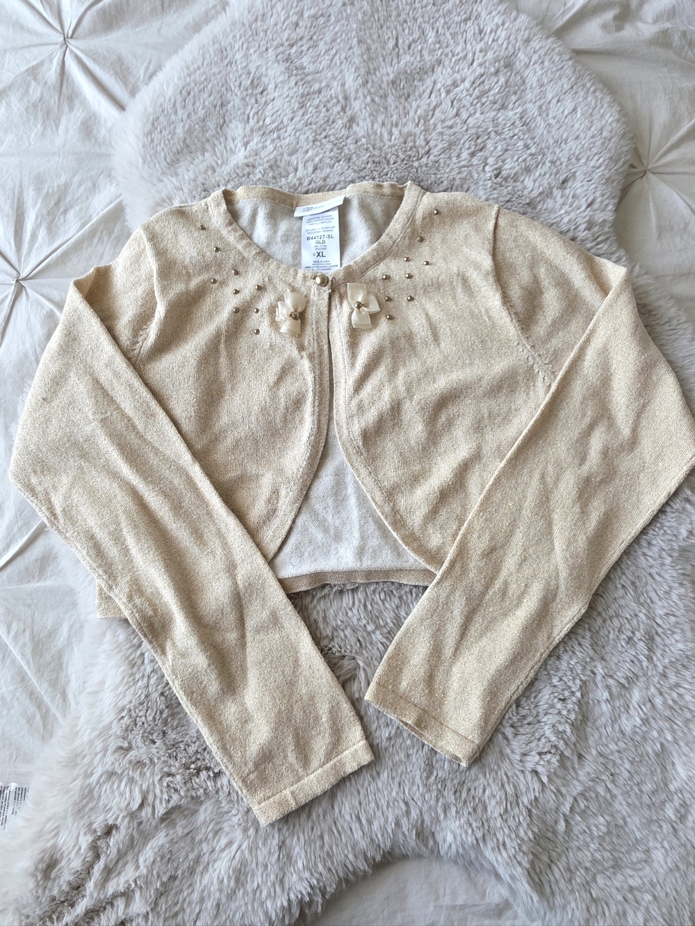 Bonnie Jean girls gold sparkly cropped cardigan